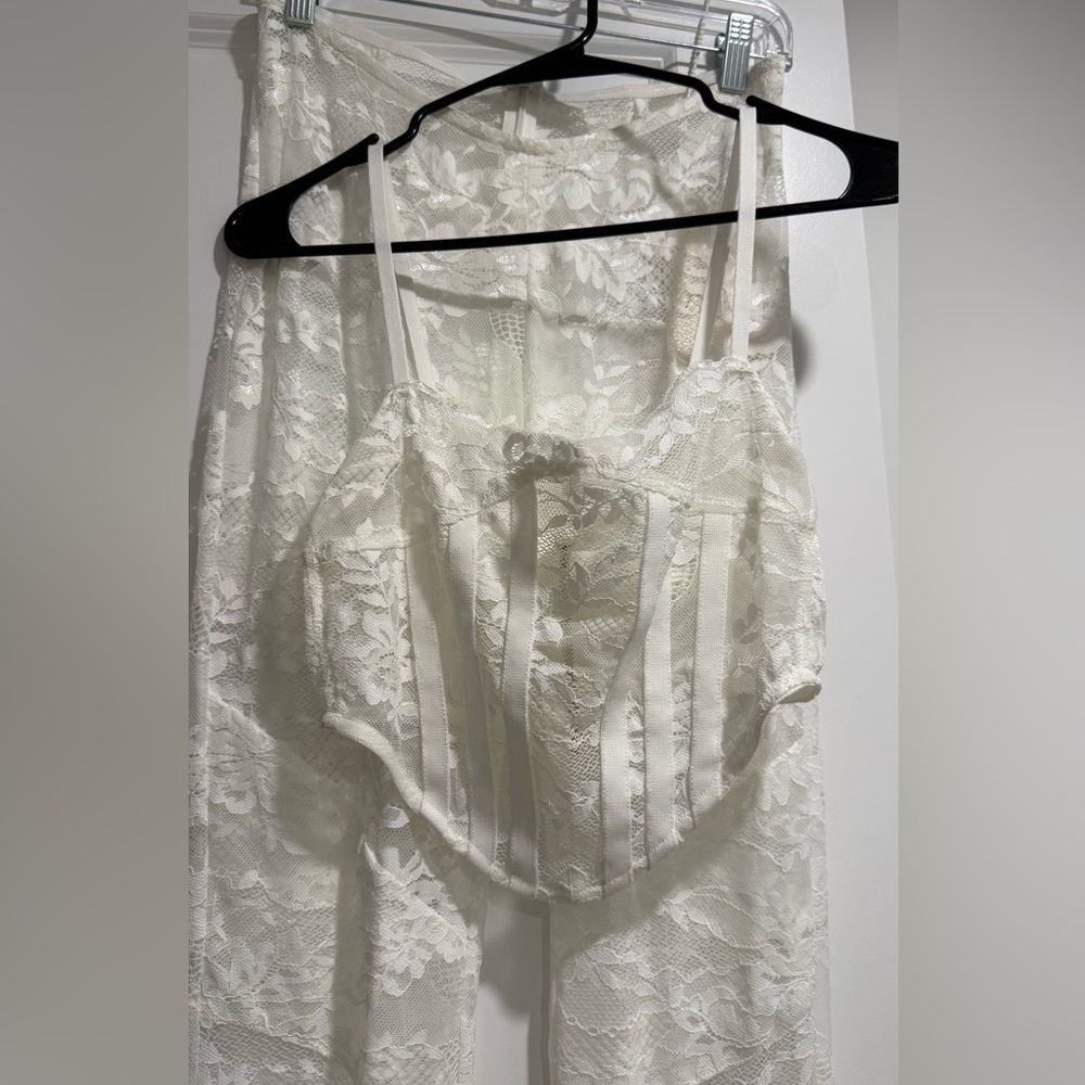 Elegant White Lace Pants & Corset Tank